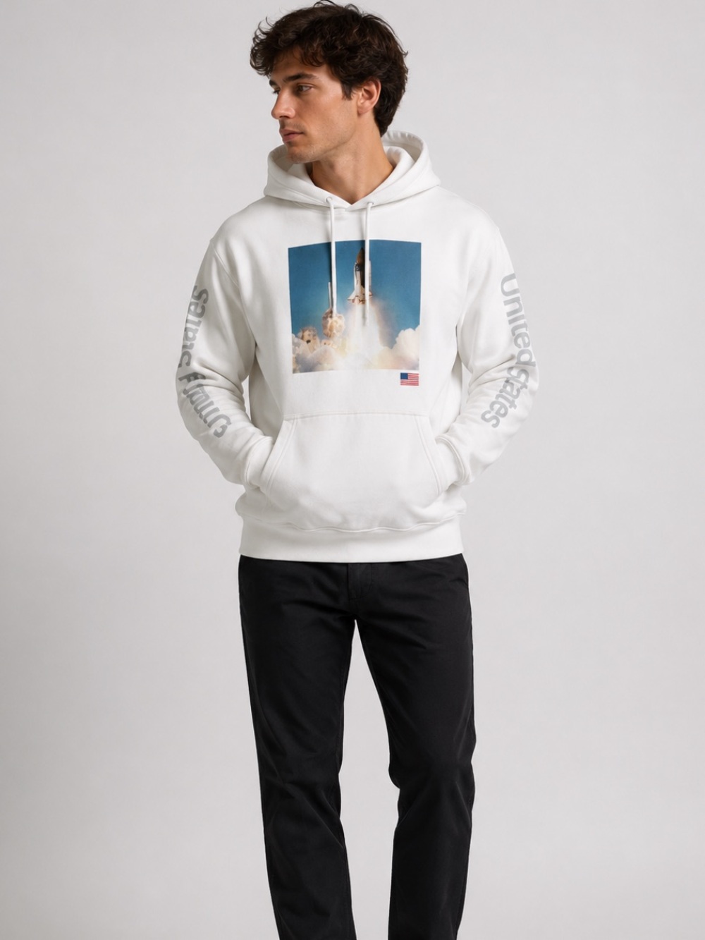 White Space Shuttle Graphic Hoodie - United States Print